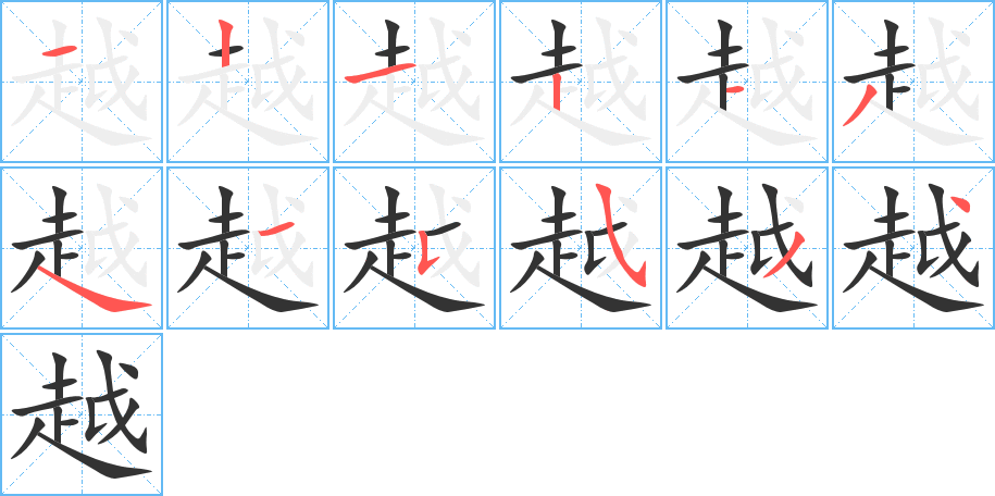 越的笔顺分步演示